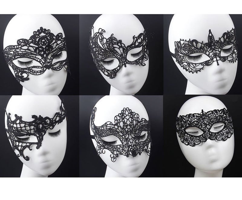 Geek-M Women's Black Lace Mask Party Ball Masquerade Fancy Dress Masks Pack of 6 - Image 1